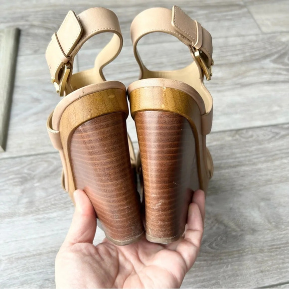 Michael Kors  Beige Leather Wedge Sandals - Picture 10 of 15